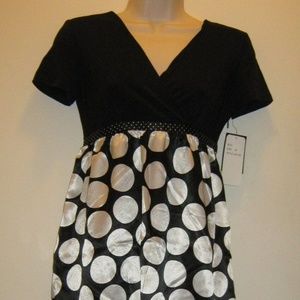 Empire Polka Dot V Neck Wrap Upper Dress